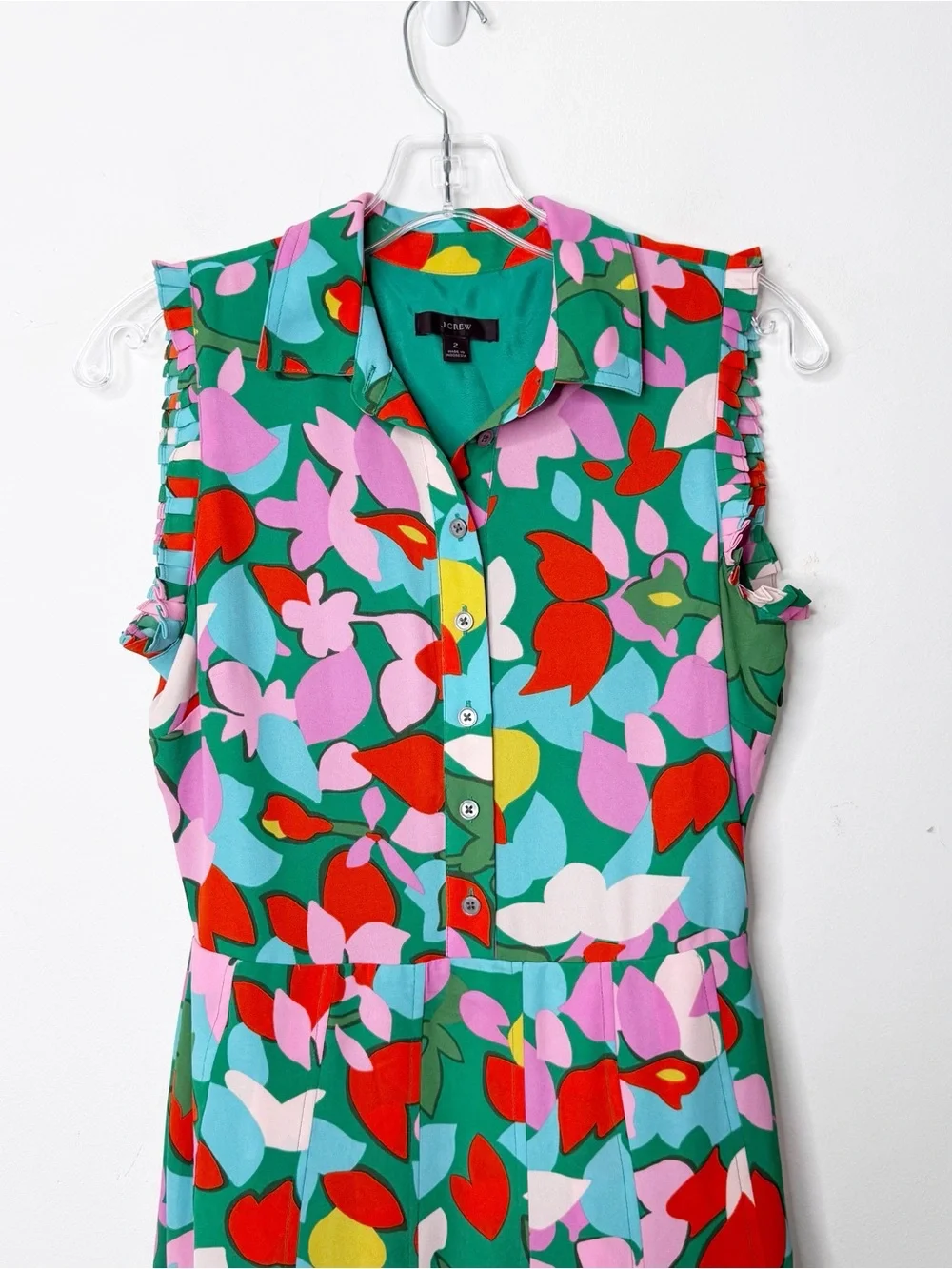 J. CREW | Pleated Shirtdress in Confetti Floral Button Front Maxi Dress Sz. 2